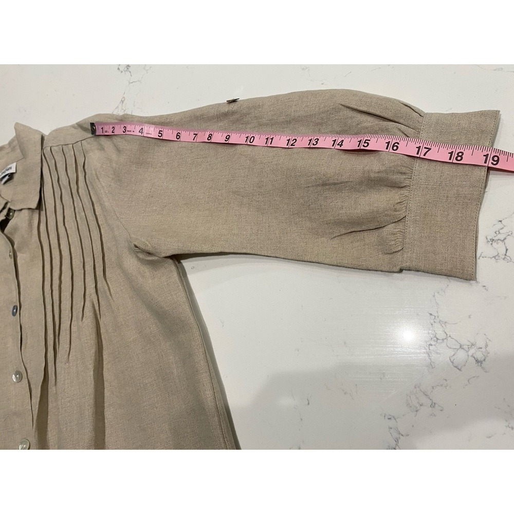 Toofan Linen Button Front Shirt L Beige Pintuck Lagenlook Coastal Grandma EUC - Picture 7 of 9